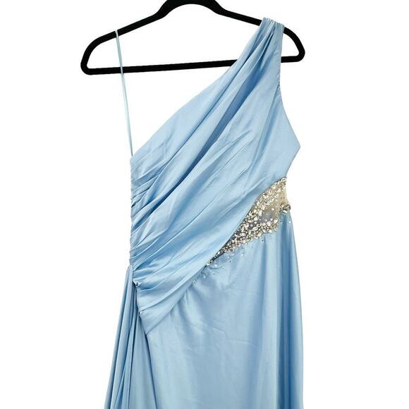 Mac Duggal 2210 One Shoulder Long Formal Dress Powder Blue Size 4 NWT - Picture 6 of 12